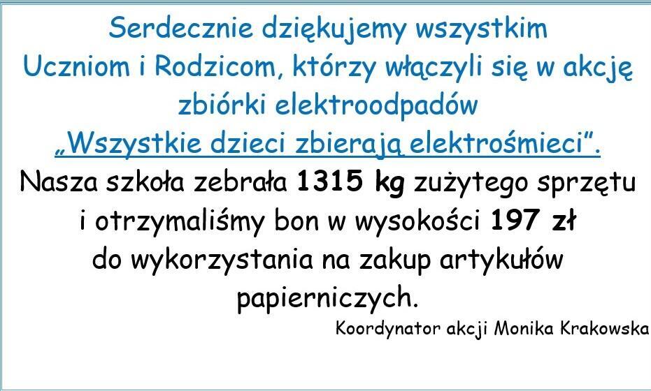 Podsumowanie akcji ''Wszystkie dzieci zbierają elektrośmieci''